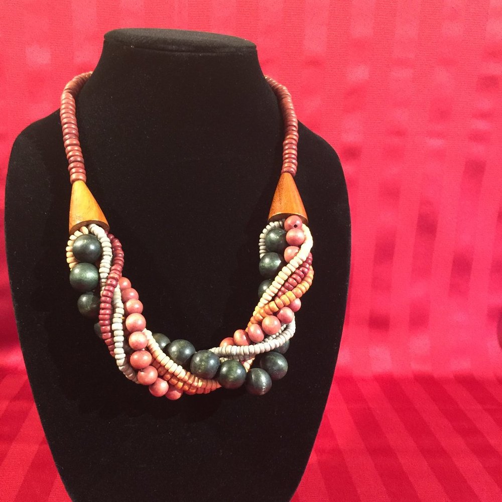 Vintage Bohemian Wood Bead Necklace